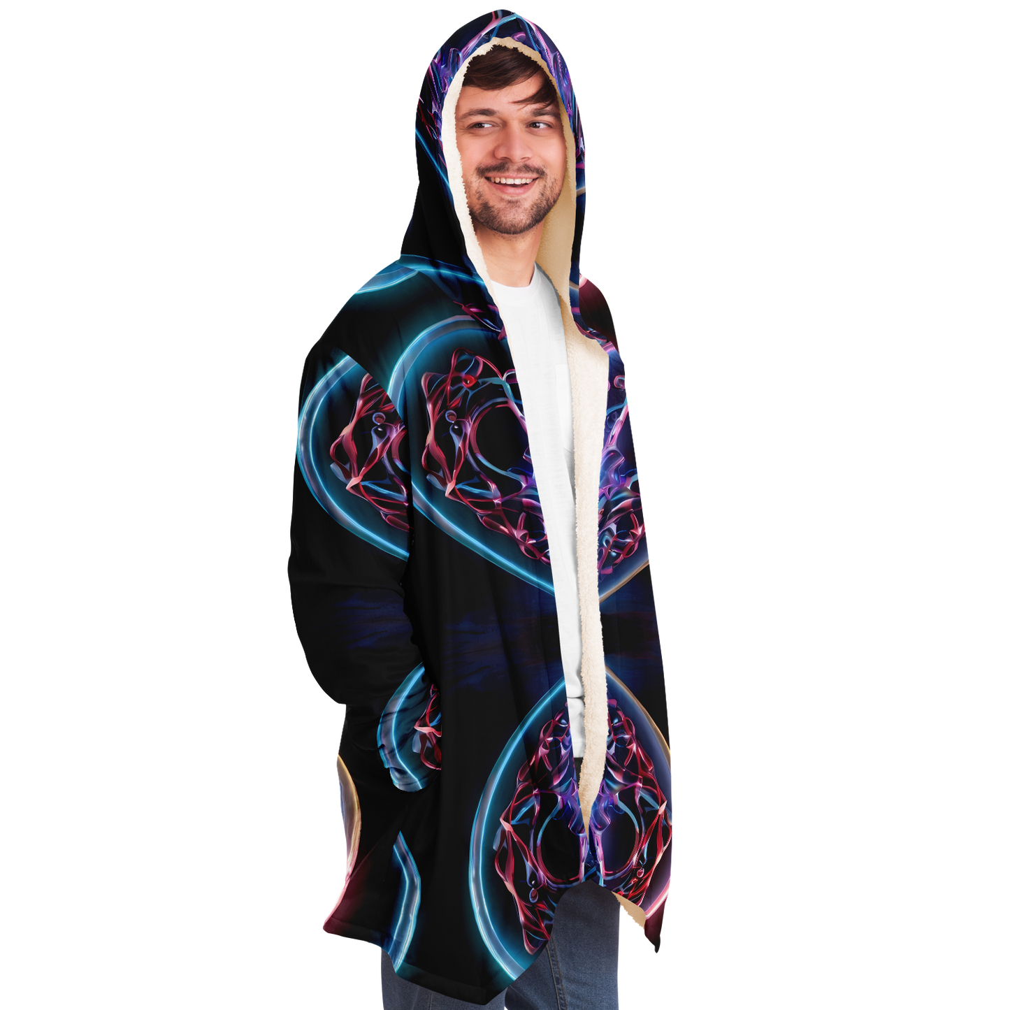 La espada de neón en la capucha del corazón del amor